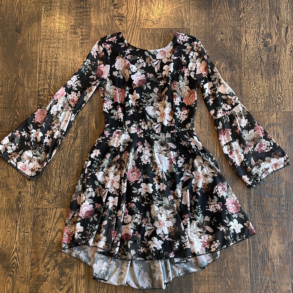 American Rag Black and Pink High-Low Sundress with Bell Sleeves